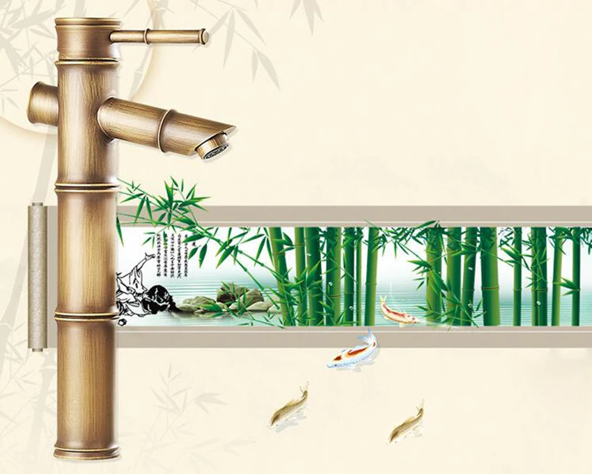 Европейский античный кран для ванной комнаты, латунный кран для раковины, высокий бамбуковый кран для горячей и холодной воды с двумя трубами, кухонный уличный садовый кран