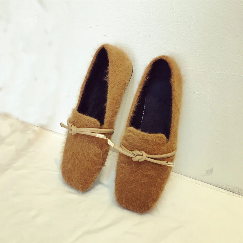 New Fashion Women Flats Slip-On Square Toe Butterfly-knot Decor Ladies Shoes Spring Autumn Outside Plush Insole Loafers | Обувь
