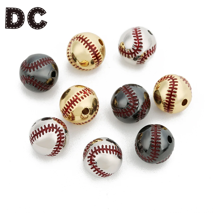 DC Wholesale 2pcs/lot Gold Color 10mm Round Baseball Copper Spacer