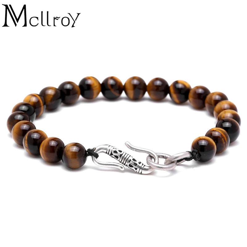 Mcllroy Couple Bracelet New Natural Tiger Eye Stone Bracelet Fashion Hooks Charm Ball Bead Bracelets Women Accessories boho 2018
