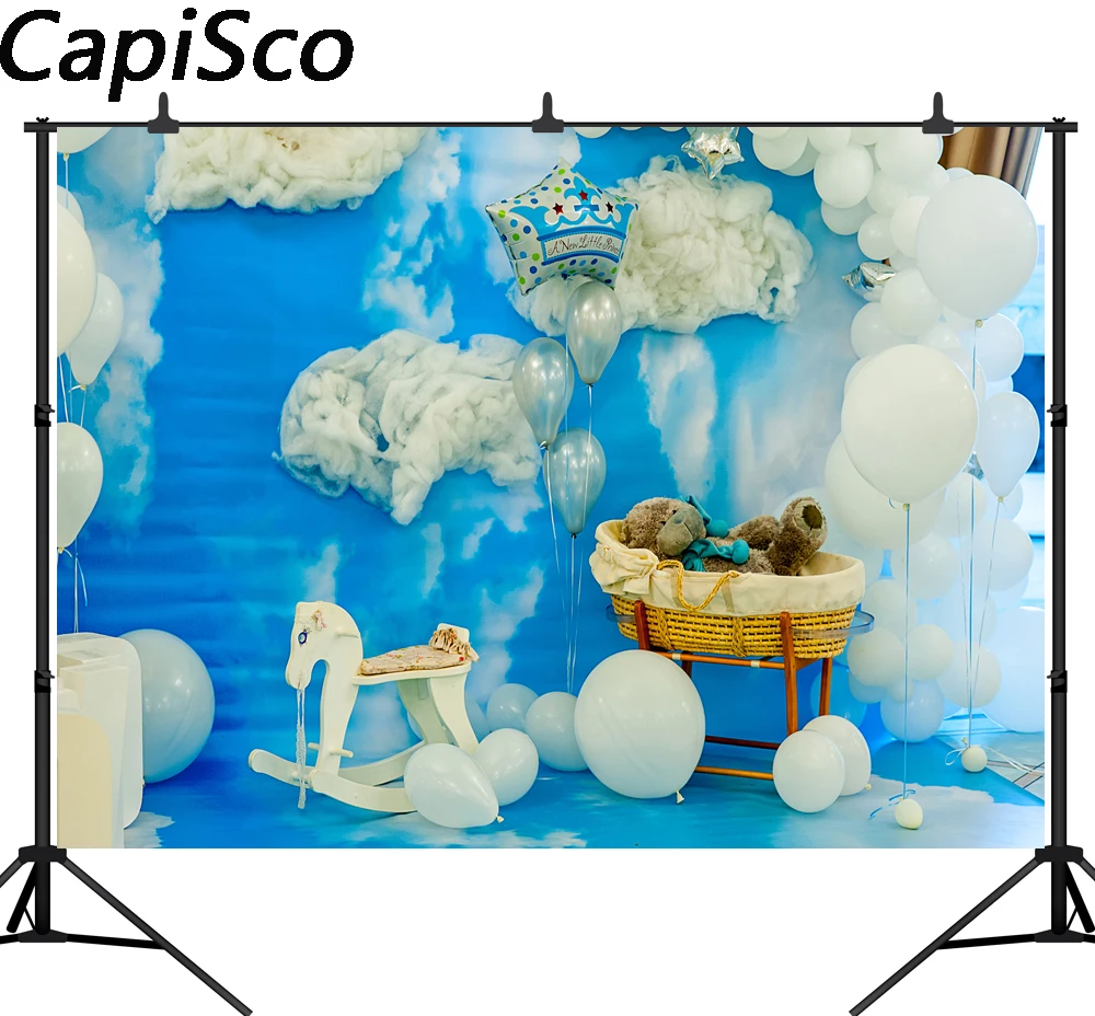 

Capisco Photo backdrop Blue Sky Clouds balloon Baby Photography Backdrop Toy Kid birthday party Photo Shoot studio background