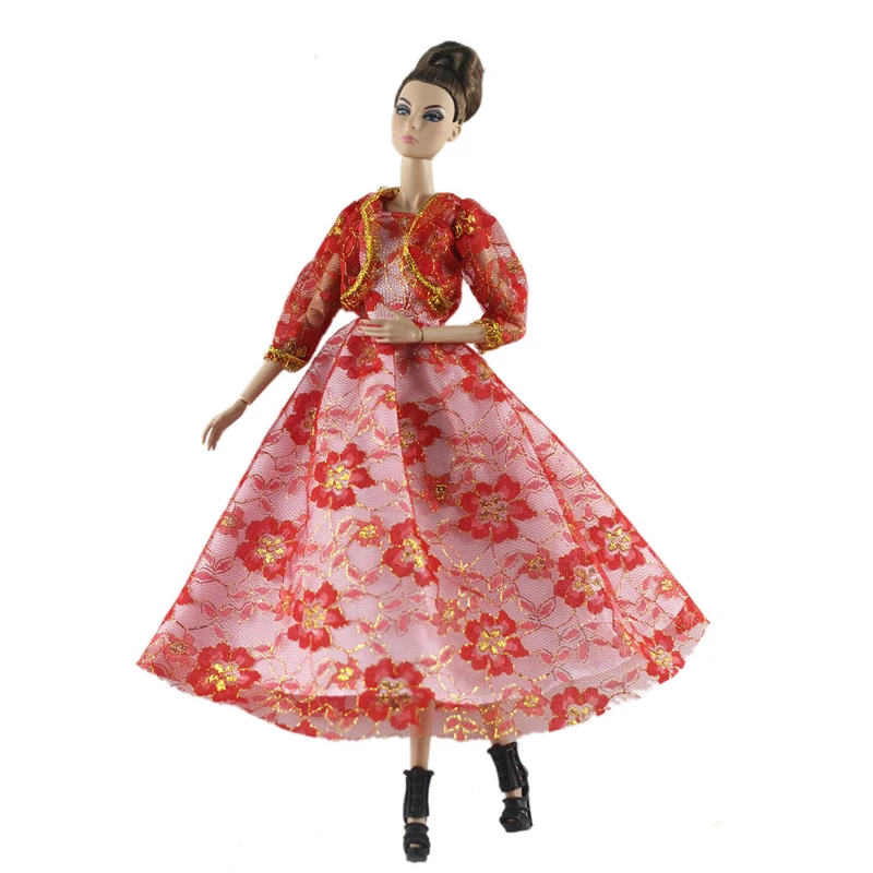 Модное платье с красным цветком для куклы Барби, одежда, наряды, пальто, вечерние платья принцессы для кукольного домика Барби, 1/6 аксессуары для кукол игрушки