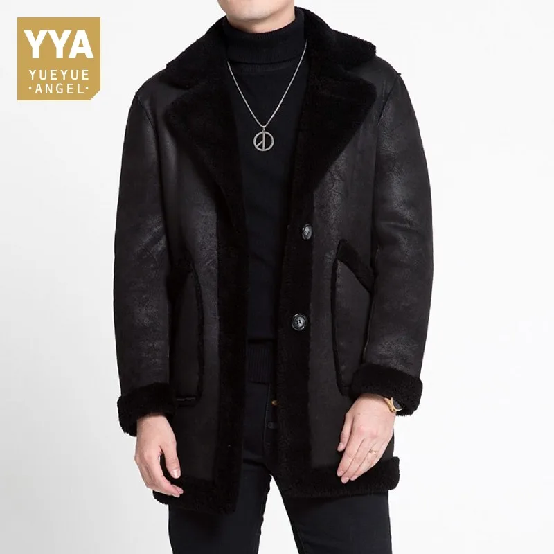 

Brand Luxury Winter Thick Warm Long Coat Mens Fashion Real Fur Lapel Collar Coat Male Single Breasted Pocket Outerwear M-5XL