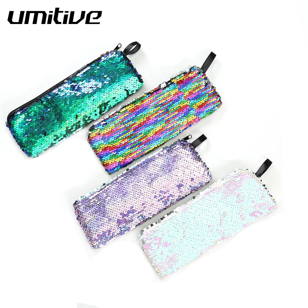 

Umitive 1 Pcs Green Pink White Sequin Pencil Cases For Girls School Supplies Stationery Gift Creative Pencil Box