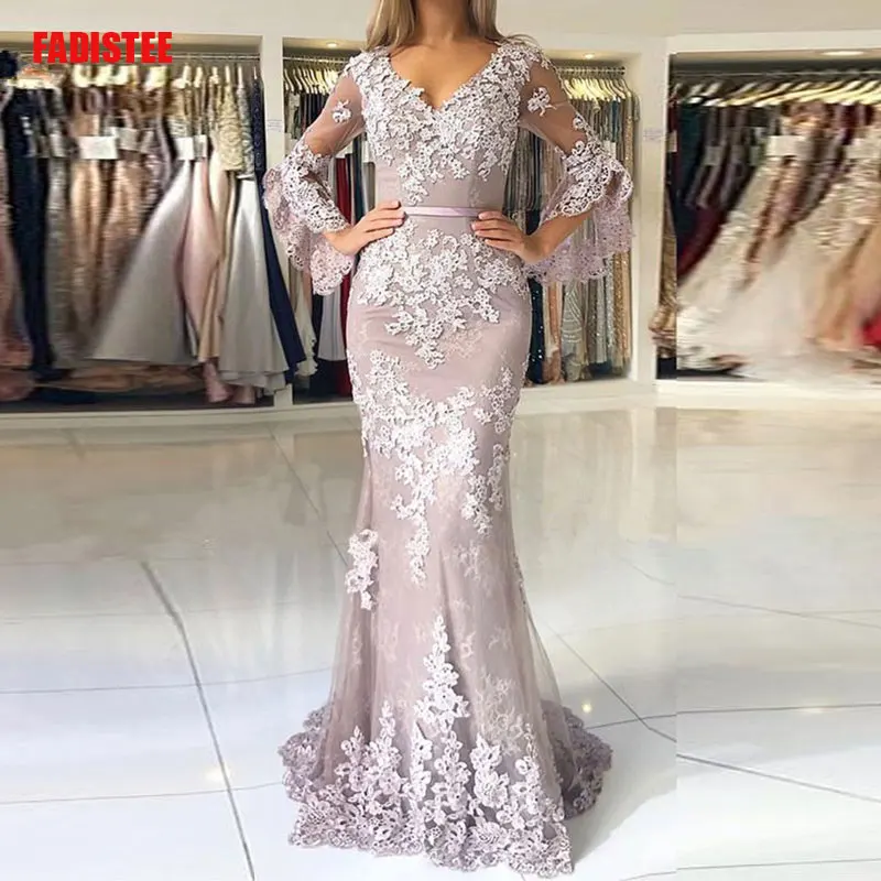 Новое поступление элегантное вечернее платье Формальное vestido de noiva размера плюс вечерние платья кружевное vestido noiva sereia кружевное Пышное Платье с рукавами