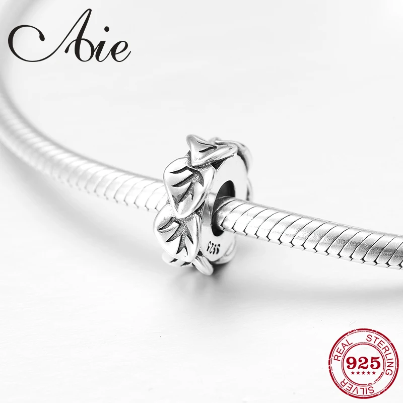 

925 Sterling Silver DIY clear CZ leaf pattern round stopper spacer beads Fit Original Pandora Charm Bracelet Jewelry making