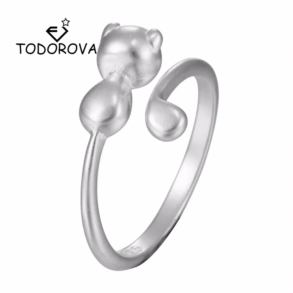 

Todorova Cute Female Small Cat Ring Silver Fashion Open Engagement Ring Female Wedding Rings for Women Jewelry Gifts