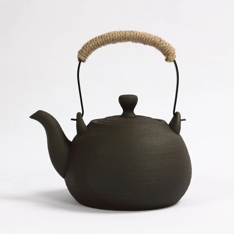 Antique sand teapot boil water crude black clay pottery tea pot lifting