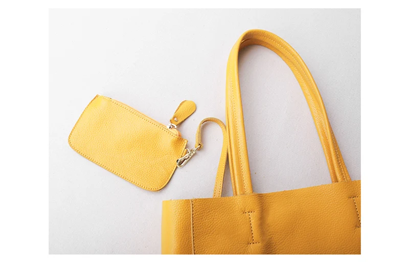 Women Luxury Bag Casual Tote Female Lemon Yellow Fashion Shoulder Handbag Lady Cowhide Genuine Leather Shoulder Shopping Bag