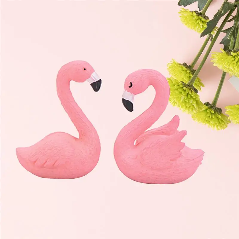 2pc Pink Plastic Decorative Flamingo Fairy Garden Decor Craft Dollhouse Accessory Home Decoration Crafts Figurines Miniatures