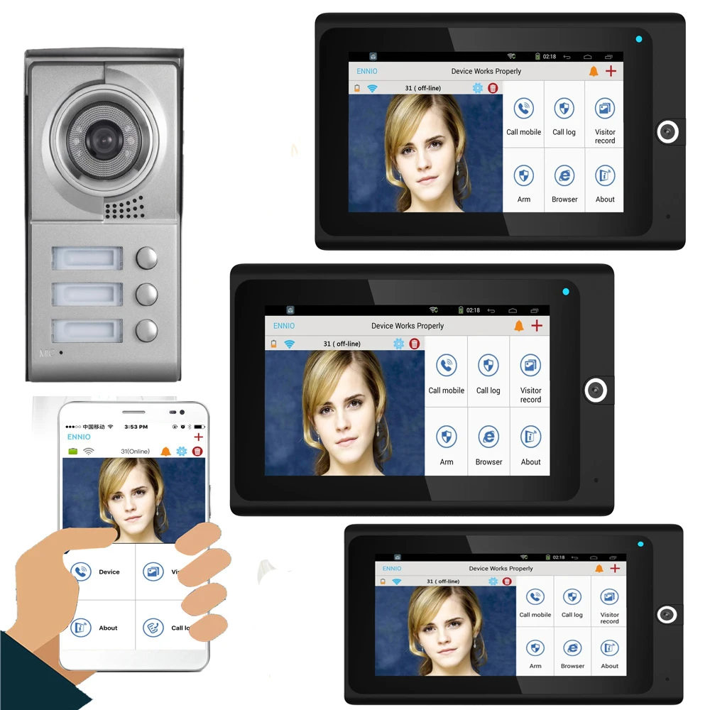 Смарт видео домофон дверной звонок Домофон Система для 3 квартиры 7 дюймов сенсорный ЖК проводной Wifi разблокировка Поддержка IOS/Android