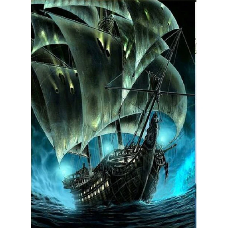 

DIY 5D Diamond Painting Sailboat Full Square round Drill Caribbean Sea ship Mosaic Diamond Embroidery Cross Stitch Decor Home