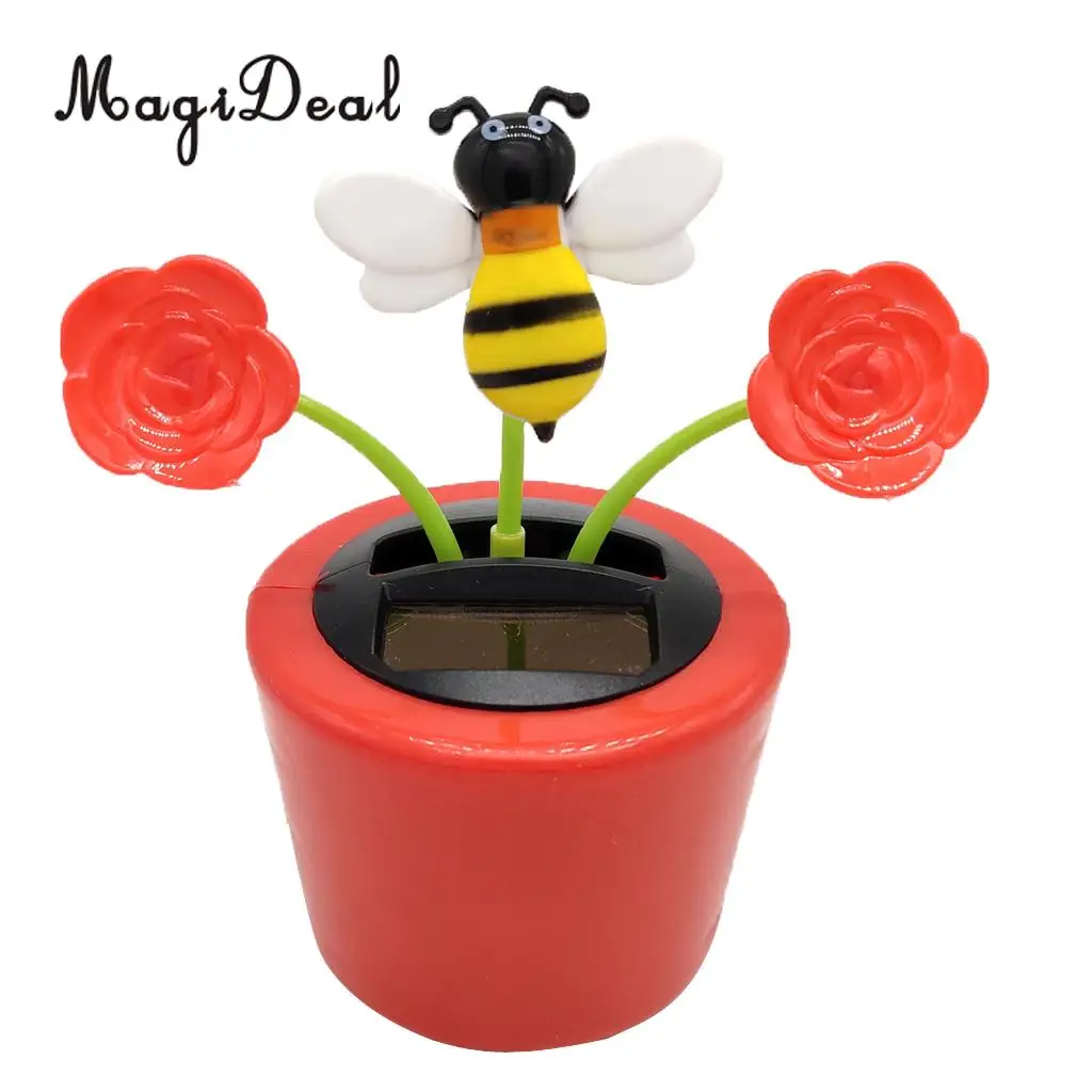 Solar Powered Flower Insect Shaking Doll   Toy Home Decor Car Ornament Flowerpot Rose and Honeybee