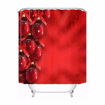 

Custom Waterproof Shower Curtain Red Christmas Ball Heart Printed Bathroom Decor Various Sizes #180324-01-29