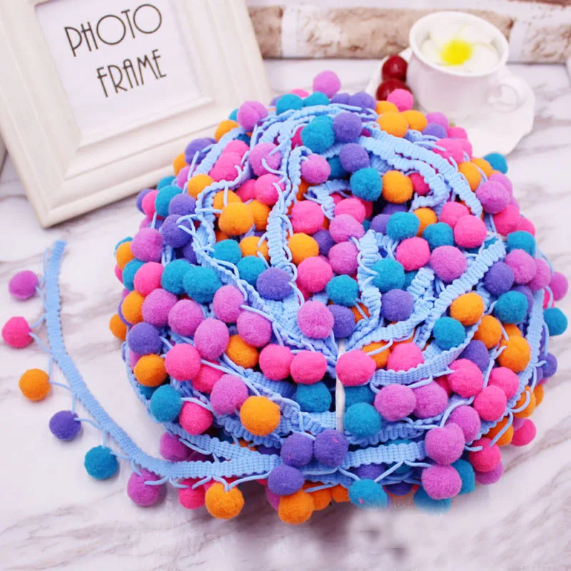 26yards Rainbow Pom Pom Lace Tassel Pompom Trim Balls Fringe Ribbon
