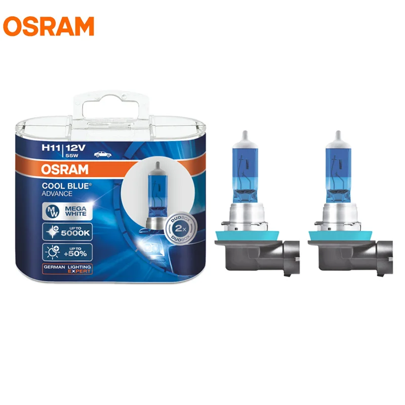 

OSRAM H11 5000K 12V 55W 62211CBA Cool Blue Advance Halogen Bulbs Xenon Mega White 50% More Light Car Lamps Headlight
