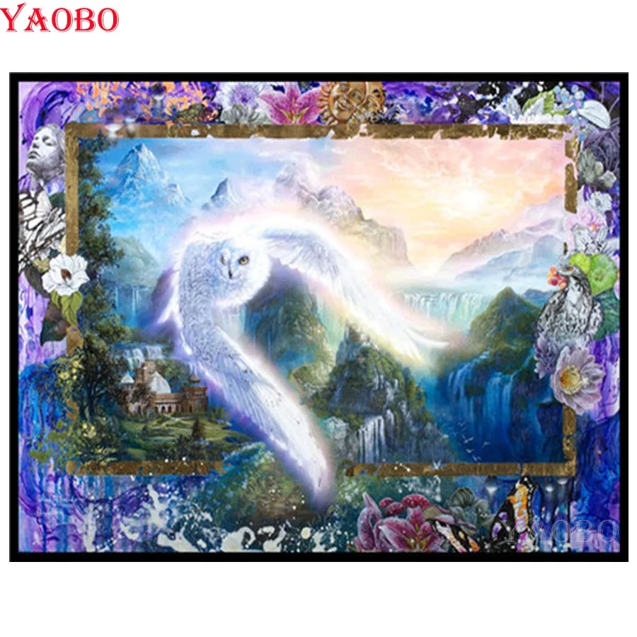 full square round diamond Embroidery Owl Landscape pictures Mosaic Cross Stitch 3d Crystal decoration Painting mazayka | Дом и сад
