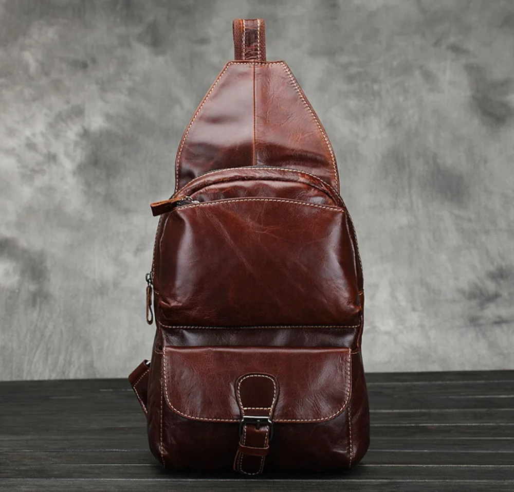 

New Men Genuine leather First Layer Cowhide Sling Day Pack Chest Bag Travel Belt Cross Body Messenger Shoulder Bags