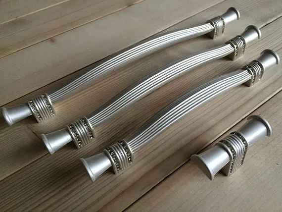 Silver White Crystal Cabinet Door Handle Rhinestone Drawer / Dresser Pulls Glass Cupboard Knobs Extra Large 128 160 192 224 mm