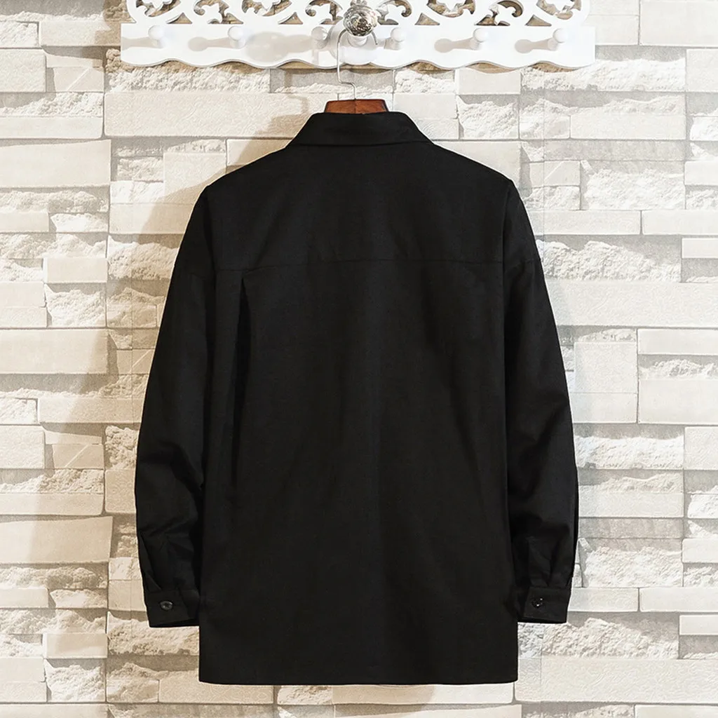 Модная мужская рубашка Camisa Повседневная рубашка с длинными рукавами Чистый цвет карманный Воротник Мужская блузка Топ Camisa masculina