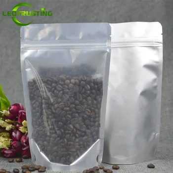 

Leotrusting 50pcs One Side Clear Aluminum Foil Zip Lock Bag Stand up Metallic Silver Translucent Coffee Beans Bag EDC Toys Bag