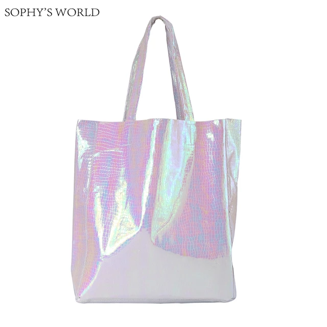 Hologram Women Shoulder Bags Silver Color Crocodile Leather Handbag Hologram Women Shoulder Bags Silver Color Crocodile Leather Handbag Female Large Per Casual Tote Bag