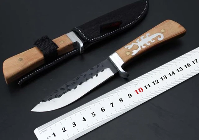 Spring Steel Blade Wooden Handle Camping Fixed Knife,Survival ...