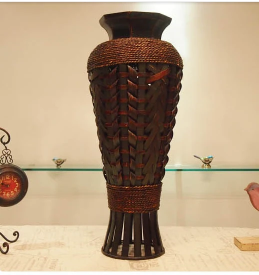Настольная Классическая большая бамбуковая ваза, модный домашний декор, ремесло, антикварная имитация цветочного пола, ваза для украшения гостиной