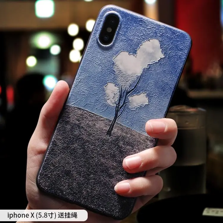 

Retro abstract minimalistic sketch oil painting embossed Relief case For Iphone X cover FOR iphone 6 6s 7 8 plus 8plus 7plus