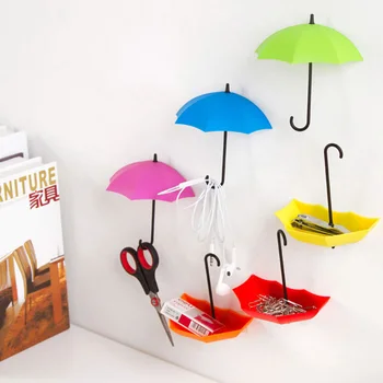 

New 6pcs/lot Umbrella Shape Fashional Cute Creative Self Adhensive Wall & Door Hook Home Decorative Hanger Sticky Holder Hot!