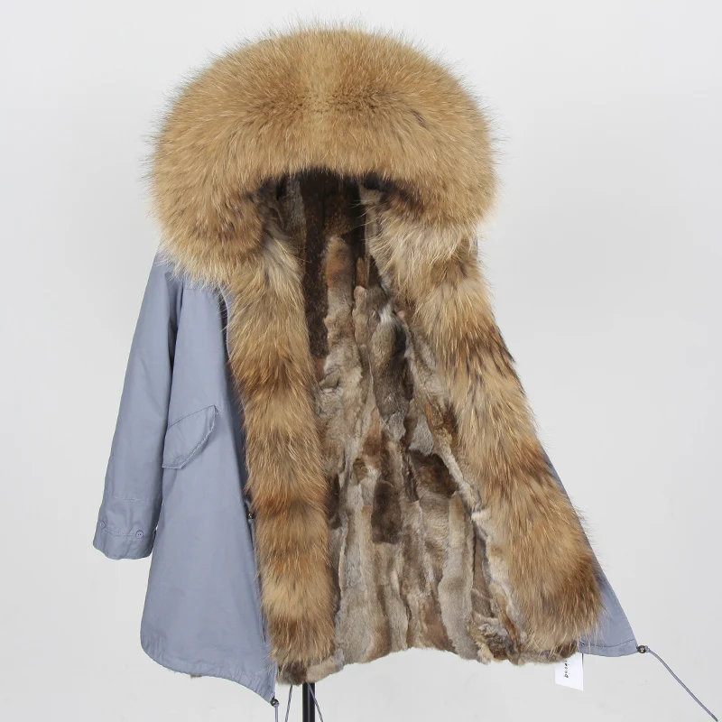 Парка из натурального меха, женская зимняя куртка, натуральный Лисий мех, пальто с капюшоном, натуральный мех кролика, подкладка, куртка для женщин, натуральный мех, пальто