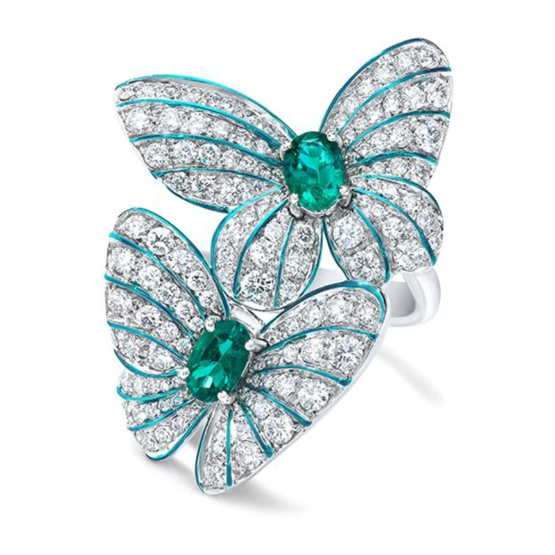 

Green Butterfly Silver Rings for Women Wedding Ring Lovely Girl Large Ring Gift Bague Femme Luxury Jewelry Anillos Mujer C1C014