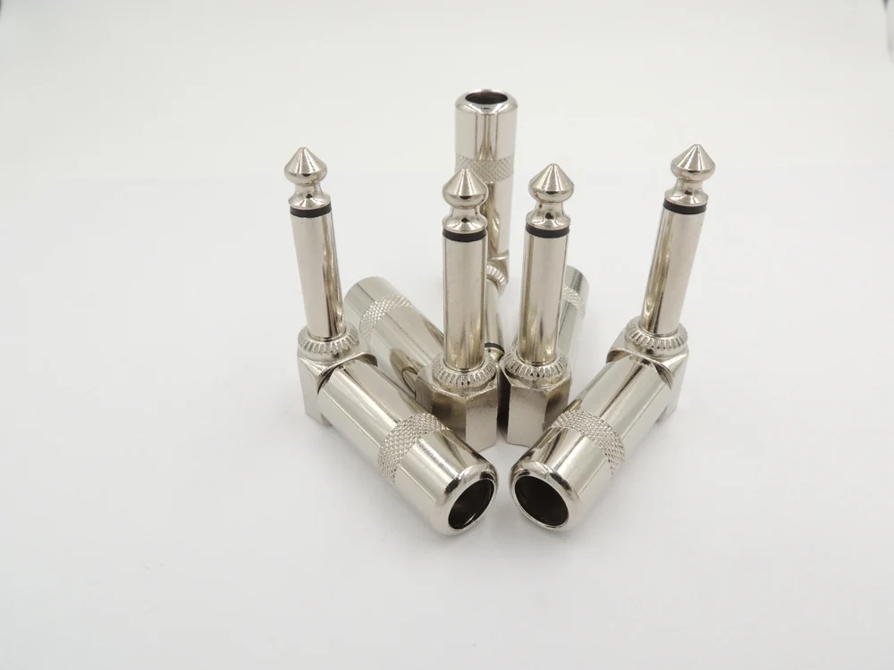 

50 Pcs Silver Tone 90 Degree Right Angled 1/4" 6.35mm Male plug Mono Speaker Guitar Solder Adapter Phono Connector