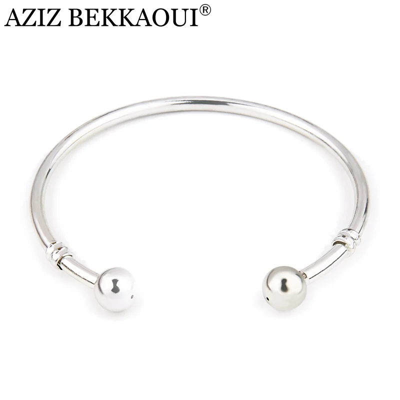 

Fashion Women Jewelry Colorfast Bangles For Women Cuff Bracelets Female Double Ball Clasp Bangle Fit European Diy Beads Charms