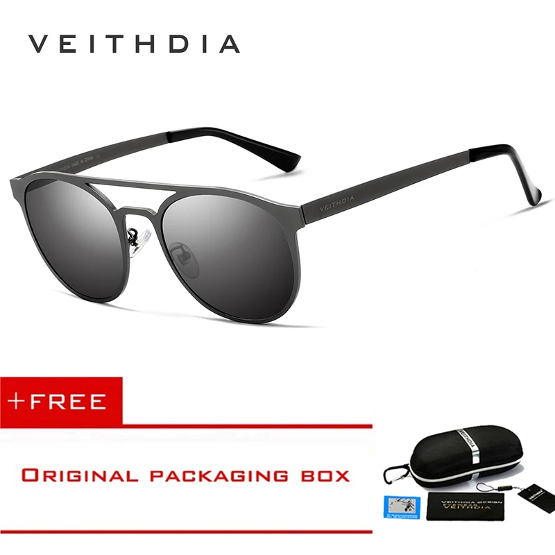 Солнцезащитные очки VEITHDIA унисекс из нержавеющей стали, поляризационные, UV400, мужские круглые Винтажные Солнцезащитные очки, мужские очки, аксессуары для мужчин 3900 - Цвет линз: Gun