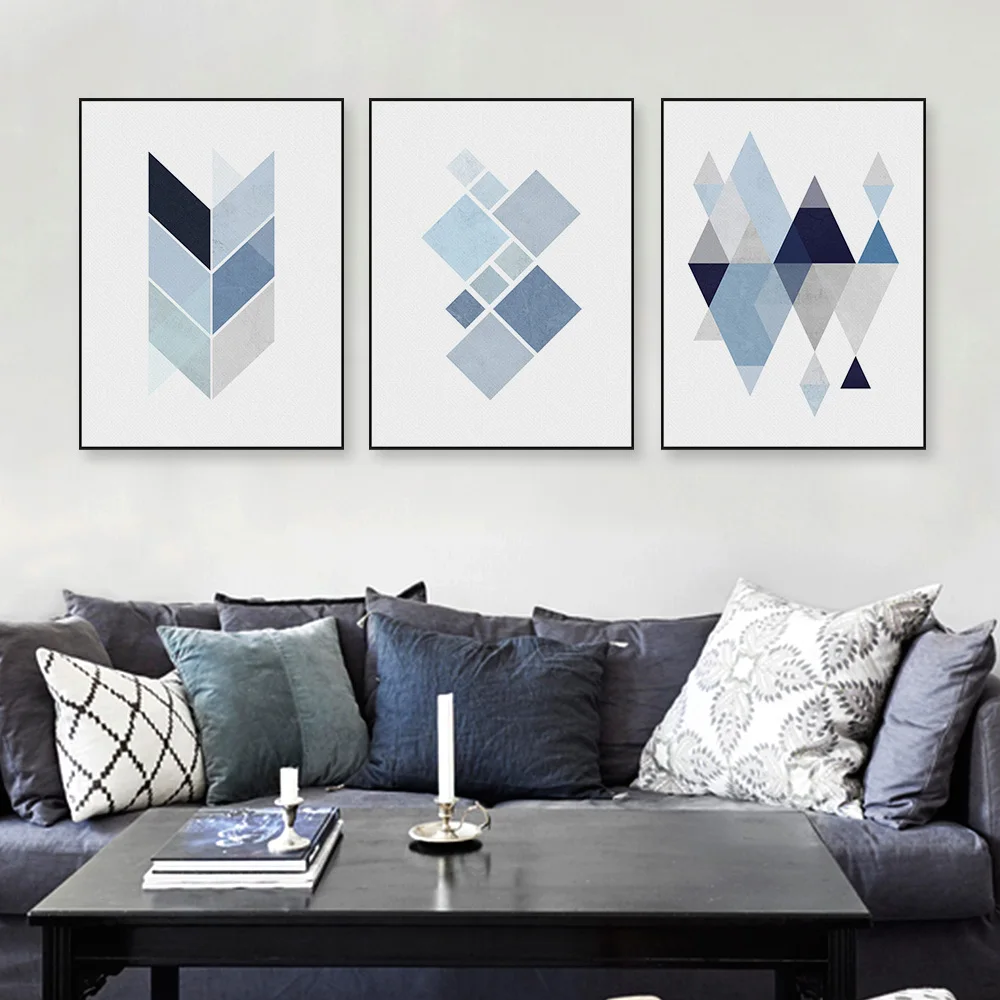 Abatract Blue Geometric Shape Canvas Art Print Poster