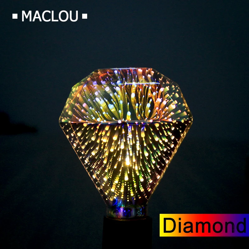 Bombilla Led 3D 220 V estrella corazón diamante Edison luz nocturna novedad colorida chimenea Lampara vacaciones hogar Bar Decoración Bombilla Led 3D 220 V estrella corazón diamante Edison luz nocturna novedad colorida chimenea Lampara vacaciones hogar Bar Decoración