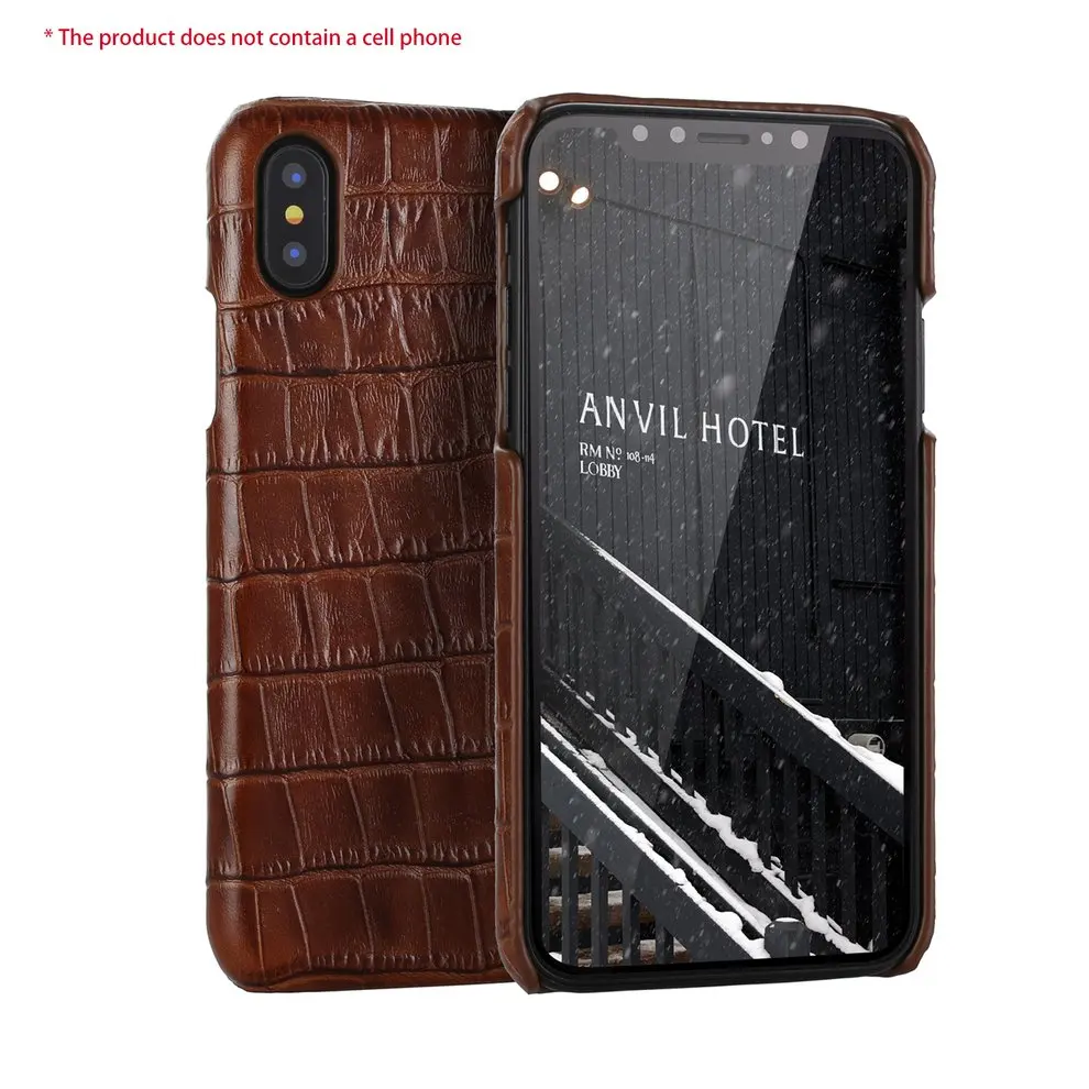 

2 Pcs Brown Upper Leather Cellphone Back Cover Unique Alligator Pattern Phone Case Anti-collision Phone Cover For iPhone X