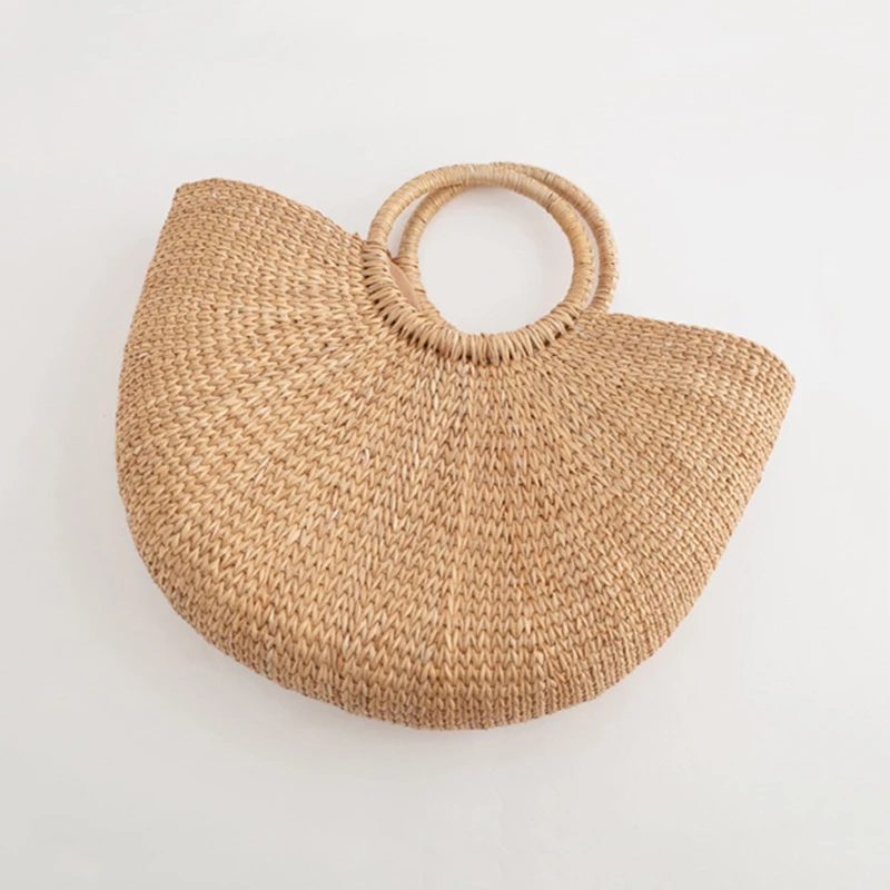 المرأة سترو شاطئ حقائب الصيف أزياء السيدات نصف القمر الأعلى مقبض حقيبة عالية الجودة عارضة المنسوجة الإناث حمل حقيبة ساع