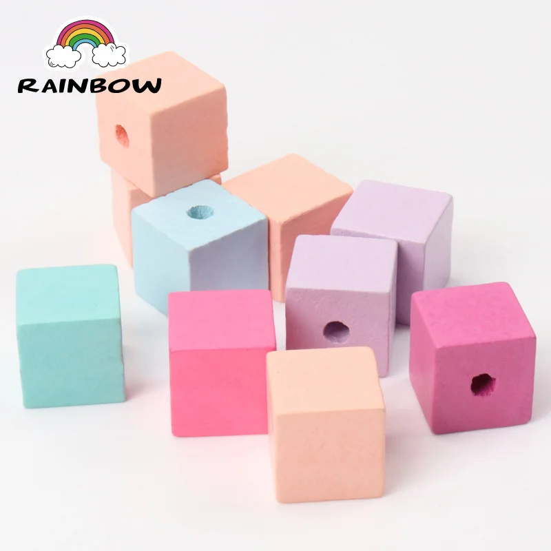 

Mixed Colors Square Pattern Wooden Material Cube Unfinished Geometric Natural Spacer Beads For Jewelry making DIY 15mm 20mm