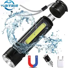 2000 лм Многофункциональный светодиодный светильник-вспышка с USB перезаряжаемой батареей Мощный T6 фонарь боковой COB светильник linterna задний Магнитный рабочий светильник