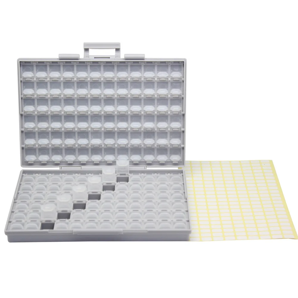 AideTek BOX-ALL-144 구획 SMD 저항기 캐패시터 구슬 보관, 흰색 상자 정리함 플라스틱 도구 상자