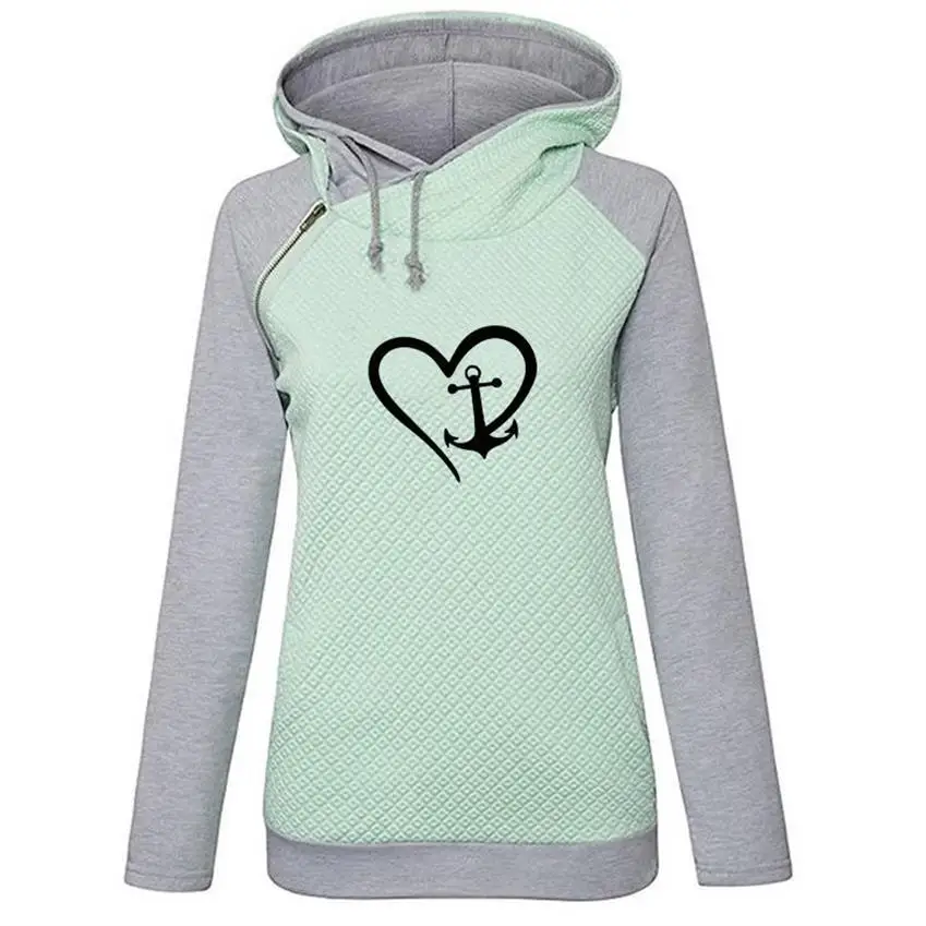 For Women Heart Geometric Print Zipper Decoration Kawaii Sweatshirts Tops Femmes Girls Cute Clothings Hoody Plus Size Cropped