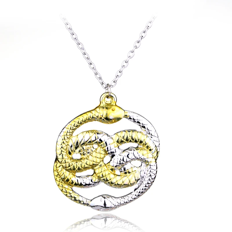 

Free Shipping Wholesale The Never Ending Story Dual Snakes Mixed Auryn Gold&Silver Pandemonium Chain Necklace Cosplay Gift