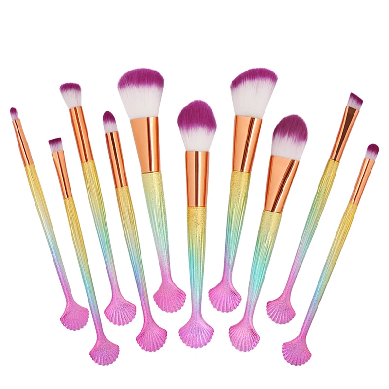 

10Pcs Makeup Brushes 3D Colored Shell Handle Purple Brushes Maquiagem Tool Eye Shadow Foundation Powder Makeup Brushes