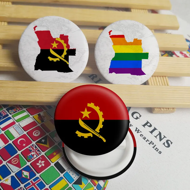 

Angola Flag Map Tin Button Pins LGBT Gay Rainbow Pride Tin Button Badges