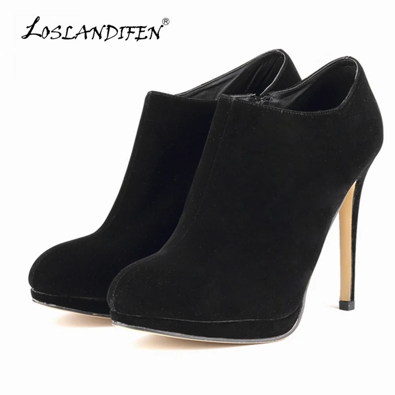 

LOSLANDIFEN Faux Velvet PLATFORM HIGH HEELS LADIES WOMEN Autumn Winter CASUAL ANKLE BOOTS US 4-11 806H-1VE