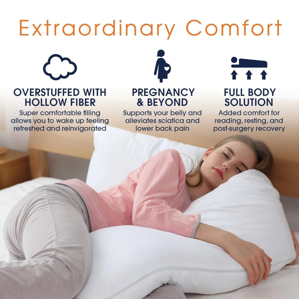 Cheer Collection Hypoallergenic Down Alternative Premium 15 x 100 Total Body Pillow with Zippered Cover - White (1)