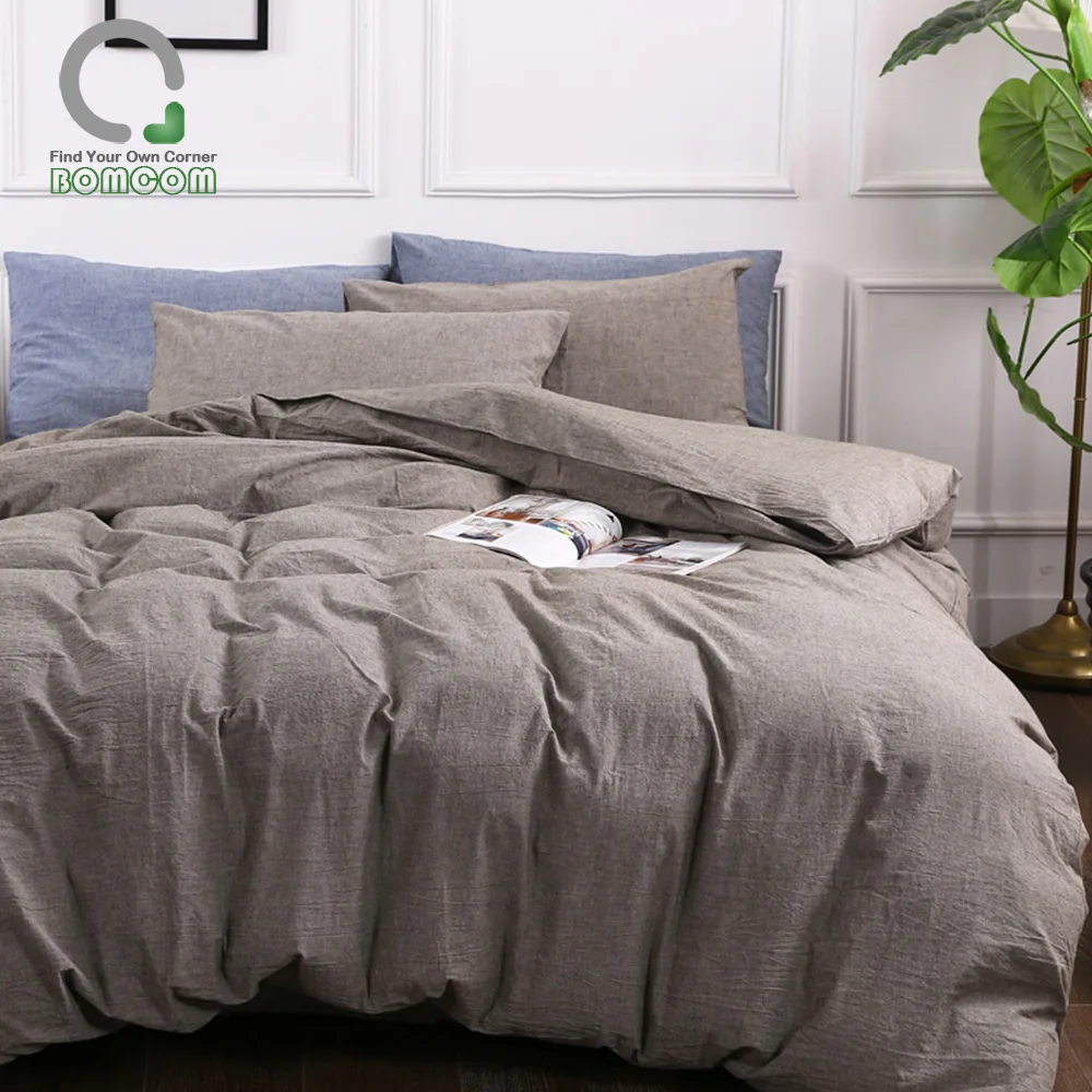 

BOMCOM Linen Duvet Cover Set 3 Piece Bedding set Natural Soft Linen Stone Washed Casual Modern Style 100%Linen Natural Flax Gray