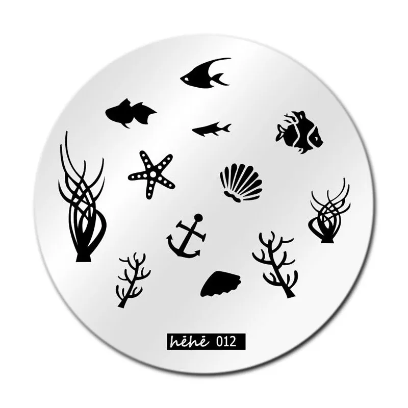 1 шт. Hehe серии круглые пластины для штамповки ногтей изображения пластины рыбы Морская жизнь под морем ракушки шаблон штамп шаблоны(hehe012